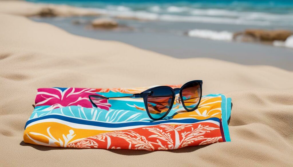 beach towel and sunglasses