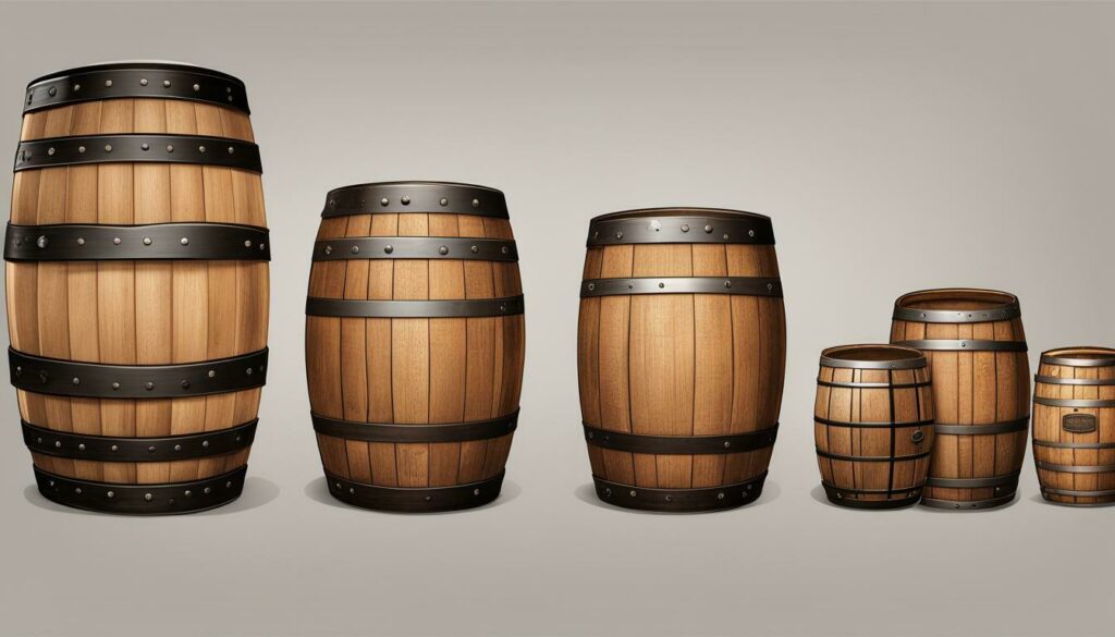 different sizes of whiskey barrels