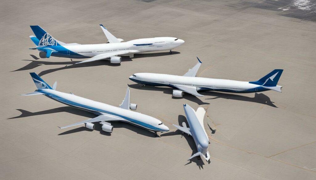 Boeing 747, Boeing 777, Boeing 787 and Boeing 737 side by side