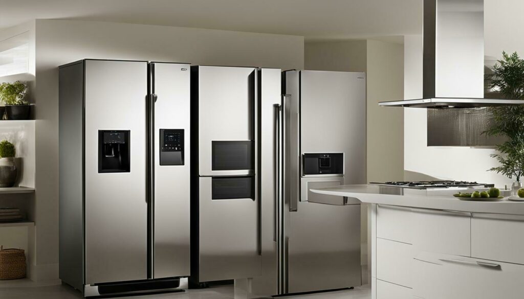 Four Standard Refrigerators Lined Up
