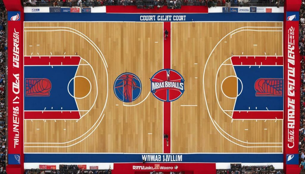 NBA and WNBA court with 3-point line