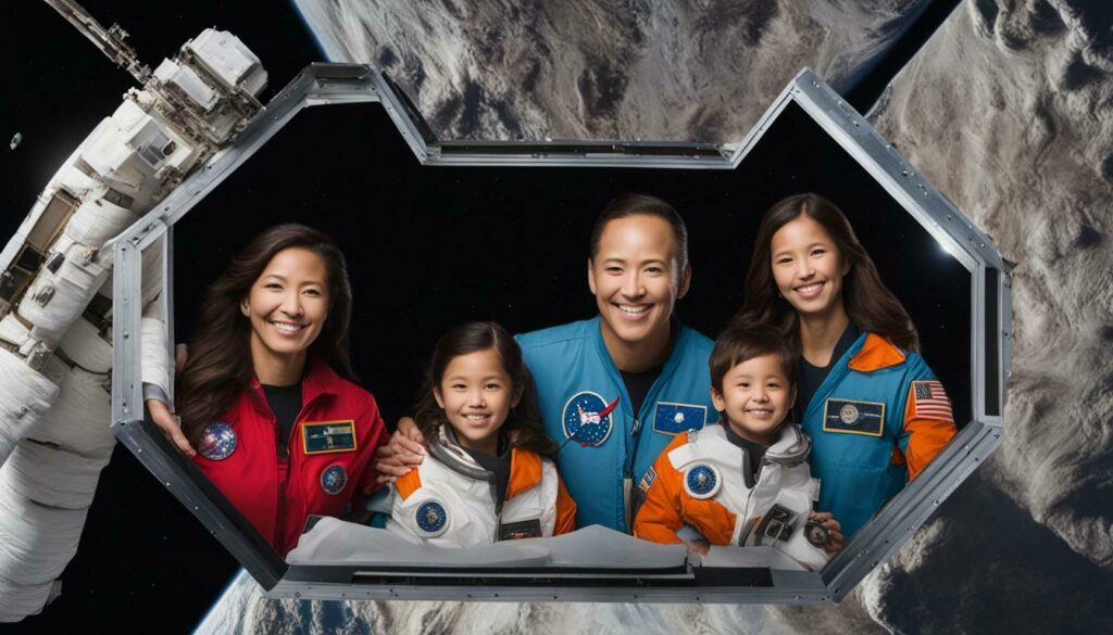 astronaut holding a photo of their family