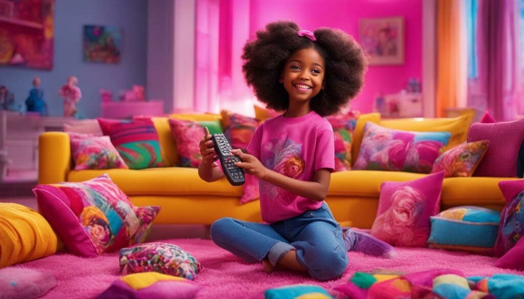 barbie movie with girl playing and smiling