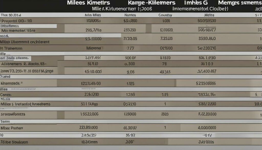 kilometer conversion table