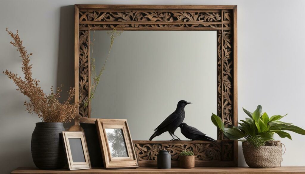mirrors, sculptures, shelves, and picture frames made from wood