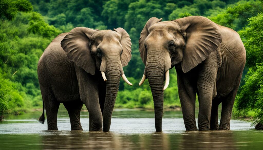 African and Indian elephants in nature