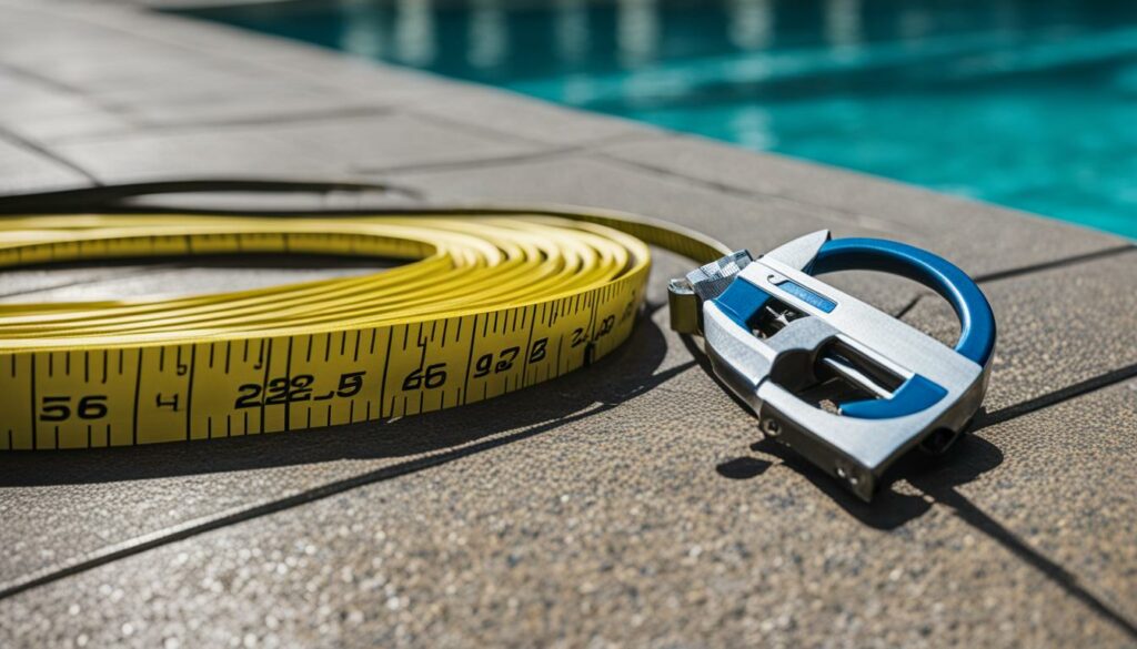 Measuring tape and caliper for measuring pool hose diameter