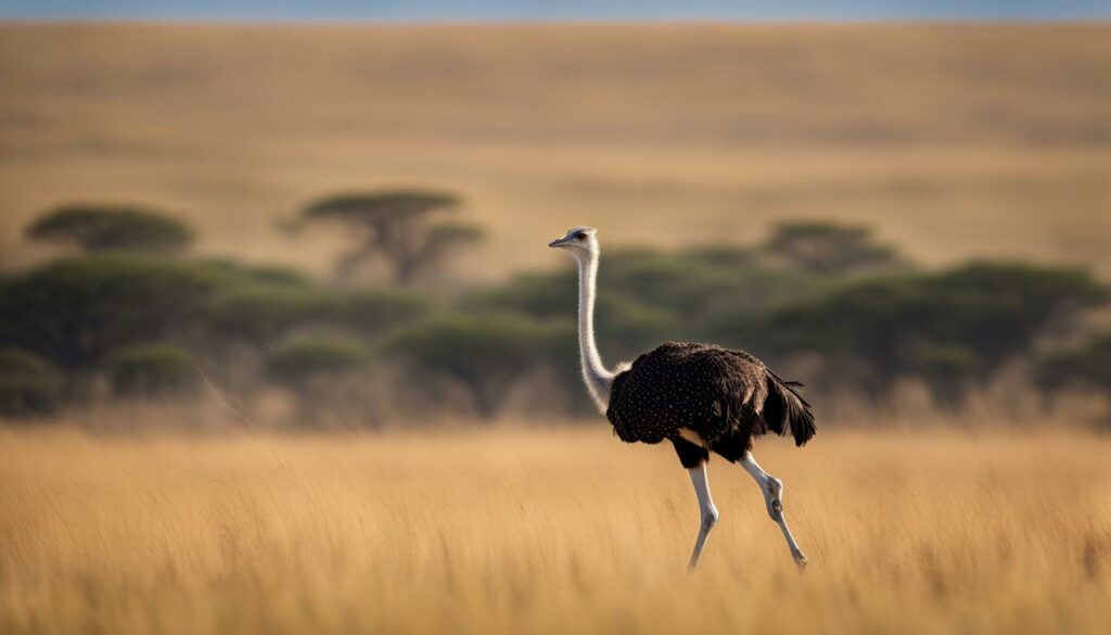Ostrich running on savanna