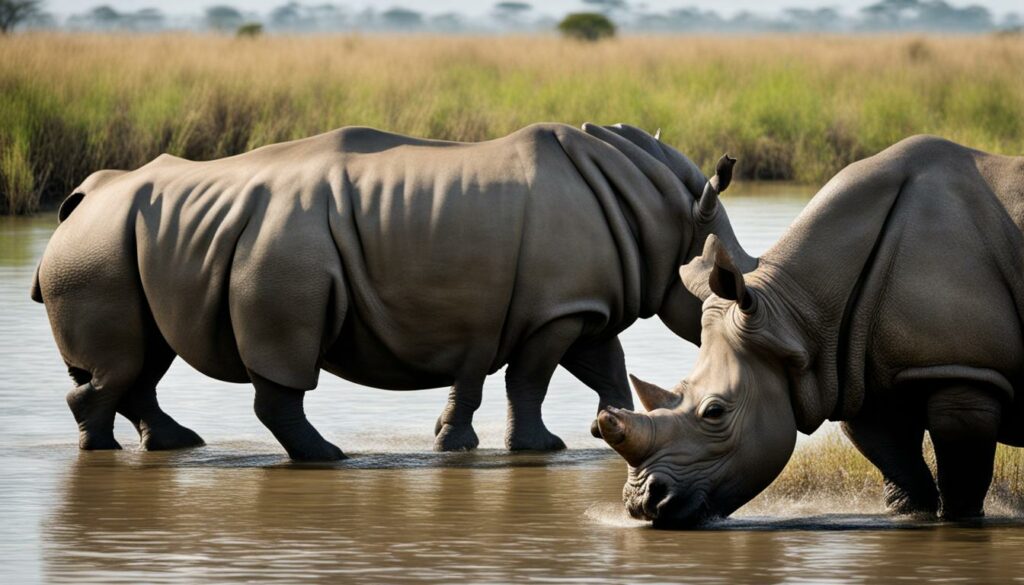 Rhino and Hippo in their natural habitat