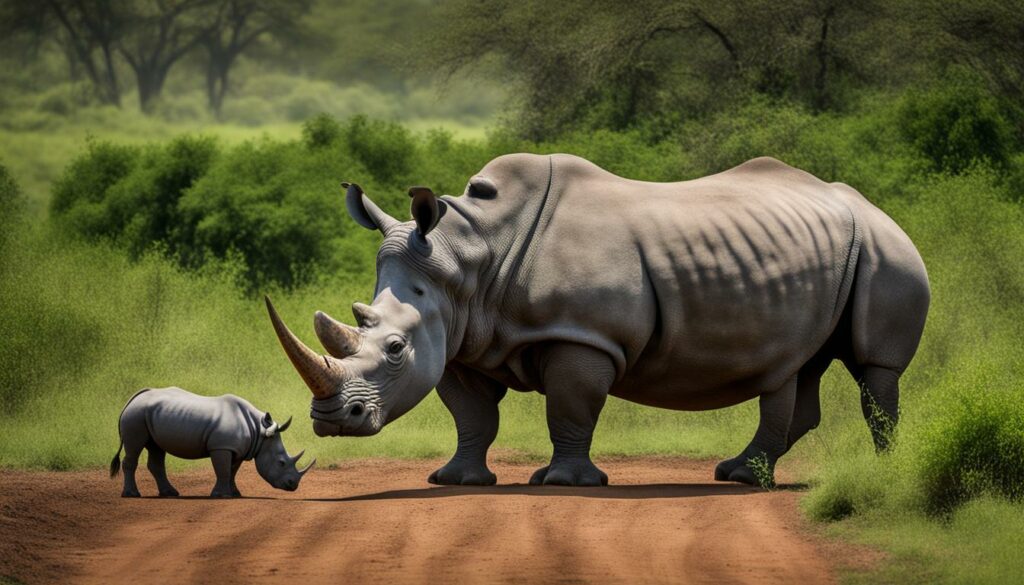 Rhino and hippo in the wild