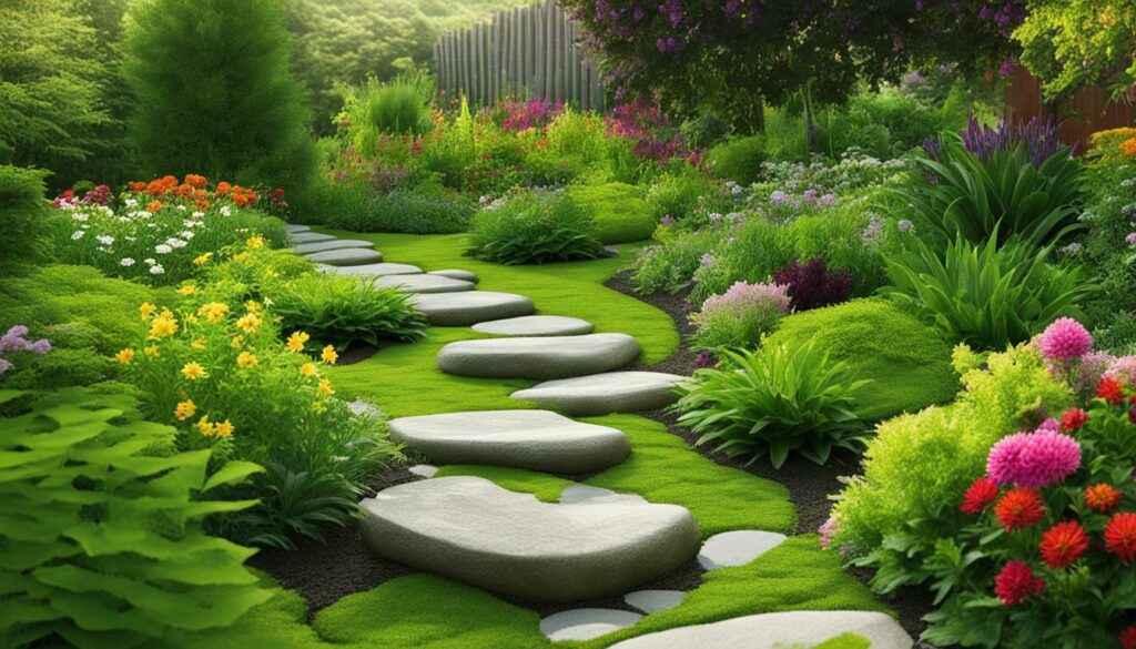 outdoor landscaping with stepping stones