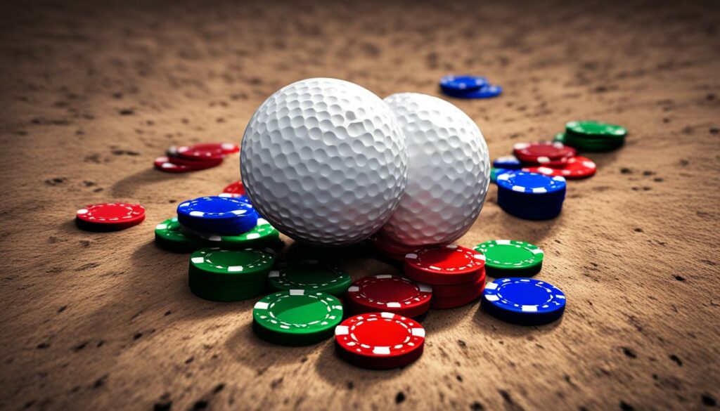 two halves of a golf ball and poker chips