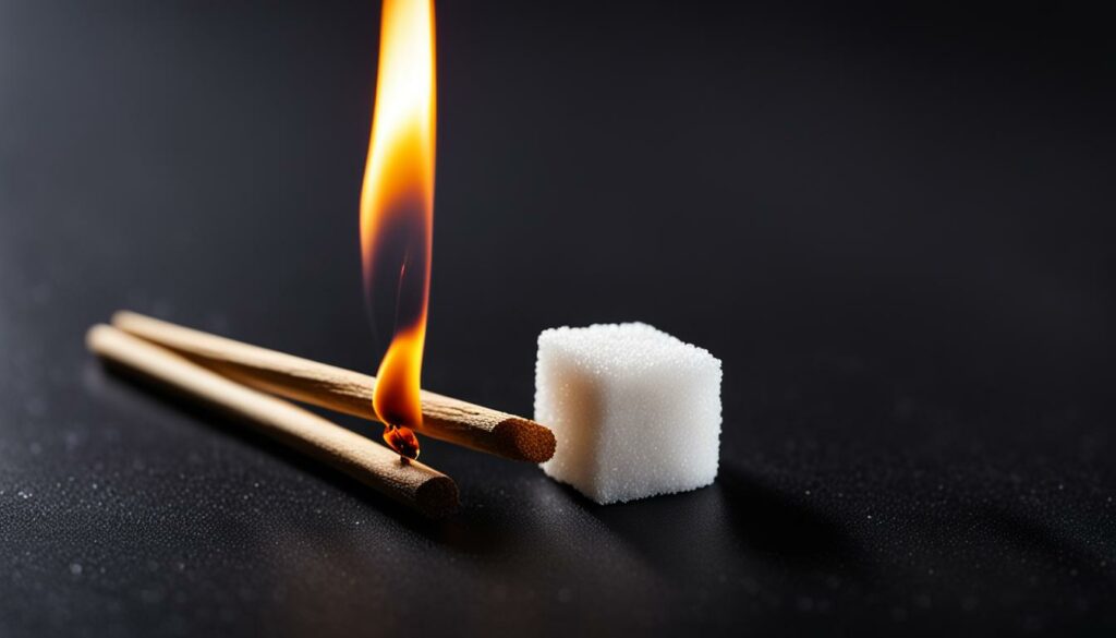 wooden matchstick and sugar cube