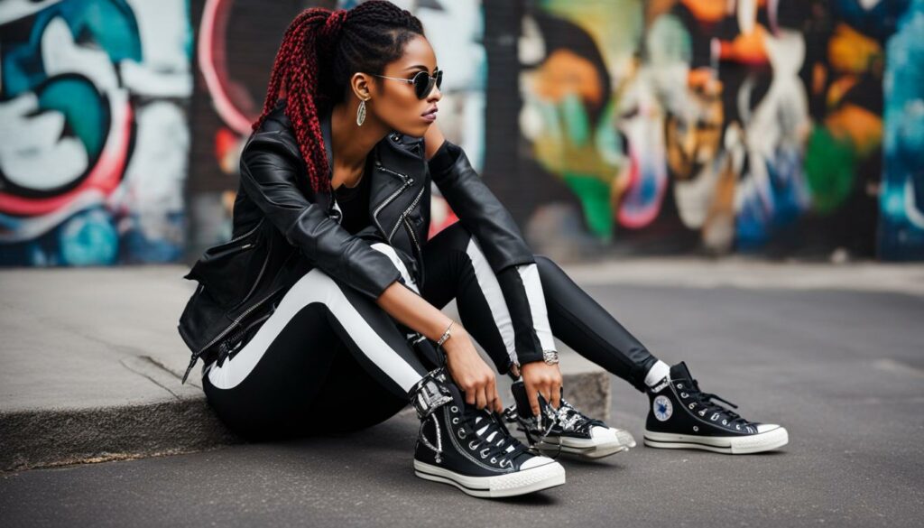 edgy outfits with high top converse and leggings