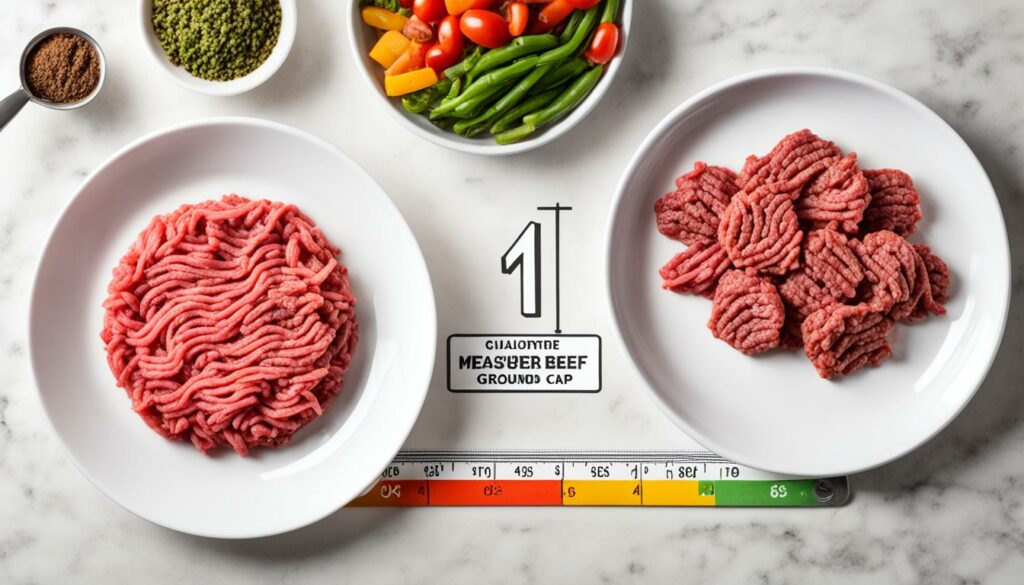 measuring ground beef with plate